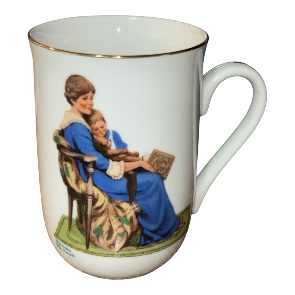 Norman Rockwell Museum Vintage 1982 Gold Trim Porcelain "Bedtime" Coffee Mug